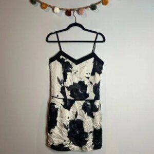 Club Monaco cream and black floral silk mini dress